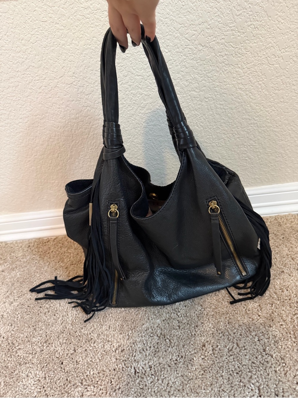 Lucky Brand Black Leather Fringe Shoulder Bag